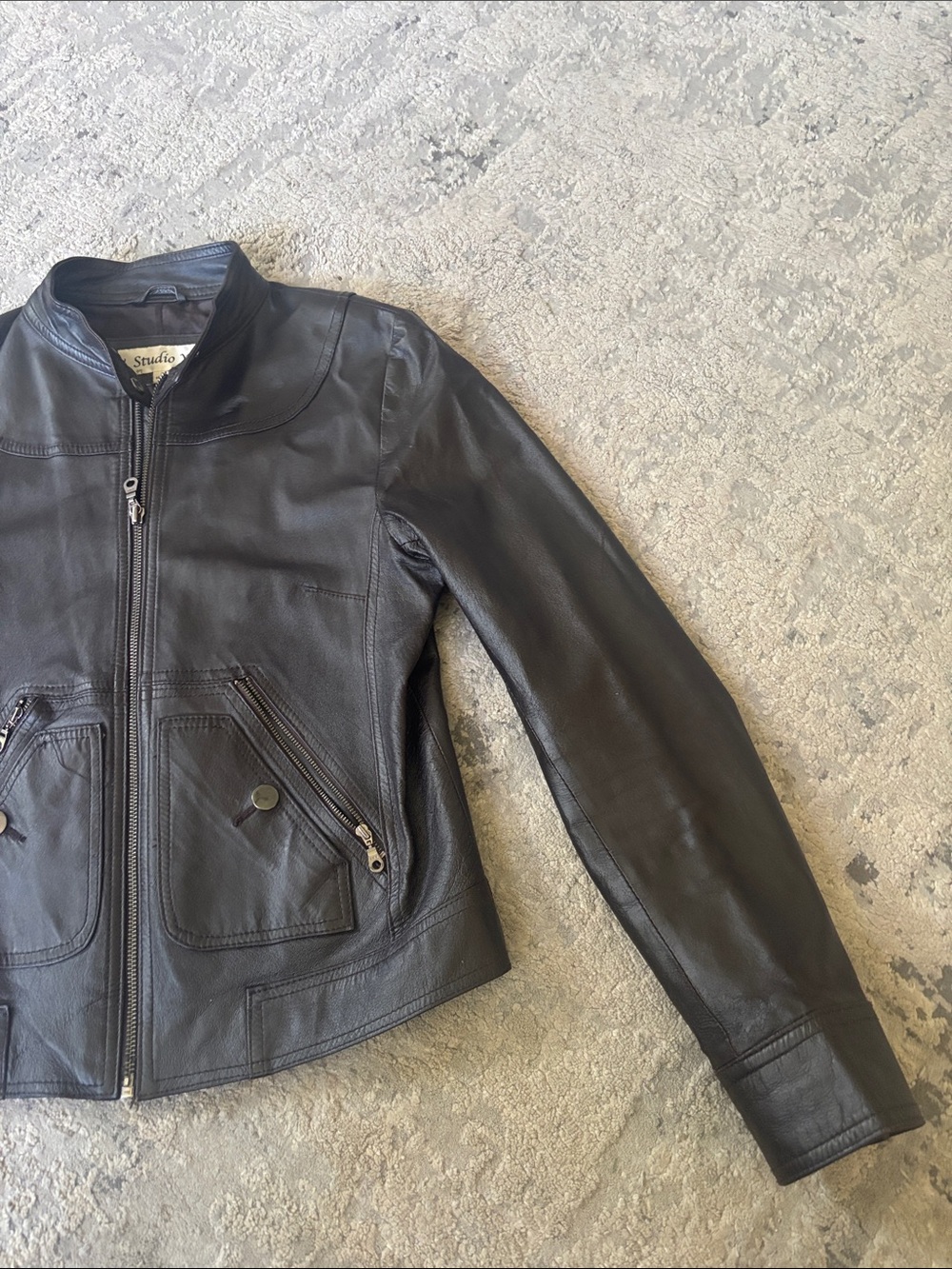 Studio Y Dark Brown Leather Moto Jacket - Picture 5 of 8